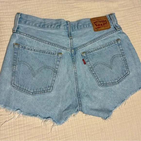 Levi's Light Blue Distressed Jean Shorts - Picture 2 of 3